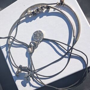 Alex and Ani 2016 Snowflake Cord Bracelet & Silver Joy Tube Slider Stack 2pc